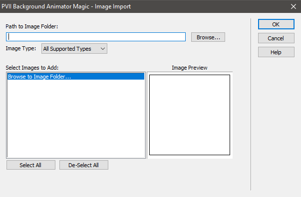 The Import Images interface.
