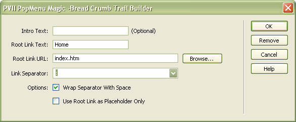 The BreadCrumb Builder interface