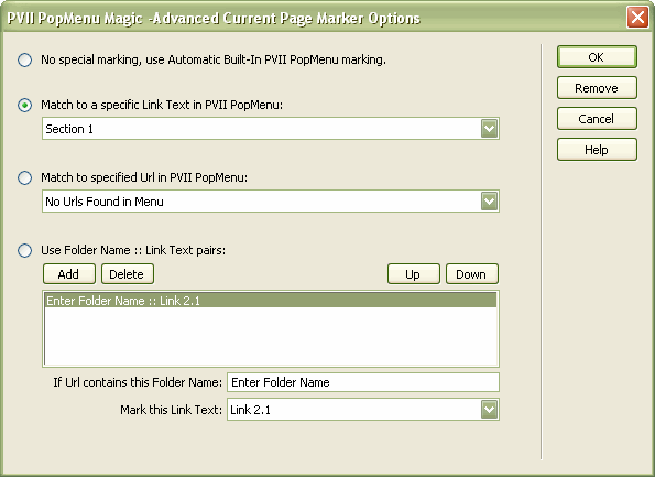 The Advanced Current Marker Modify interface