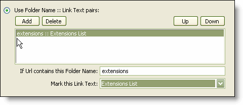 The first Folder Name :: Link Text pair is defined