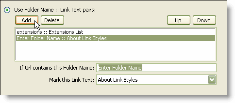 Adding a new Folder Name :: Link Text pair
