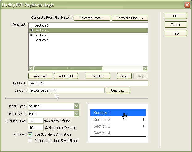 Setting a hyperlink in the PMM Modify Window