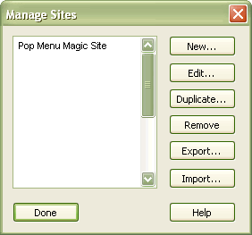 New Site appears in Manage Sites Window
