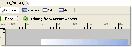 The Fireworks - Dreamweaver edit window