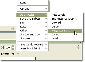 Opening the Hue/Saturation dialog