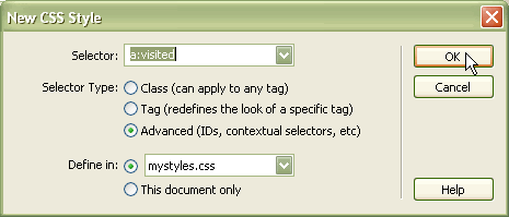 Creating the a:visited pseudoclass