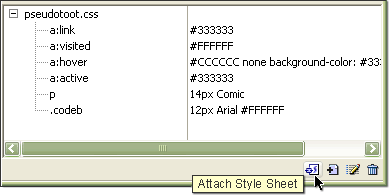 Clicking the Attach Style Sheet icon